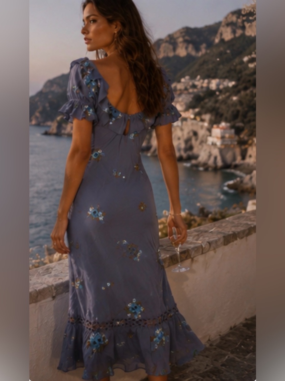 Free People Bali Santa Cruz Indigo Floral Embroidered Maxi Dress Medium New - Picture 5 of 16